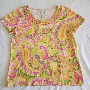 Carribbean Joe Top Womens Petite Medium T-shirt Short Sleeve